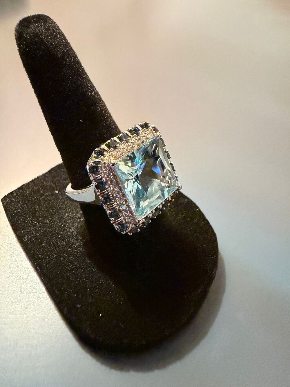 Affinity Gems Square Cut Gemstone Sterling Silver blue topaz white zircon cockta - Picture 3 of 6